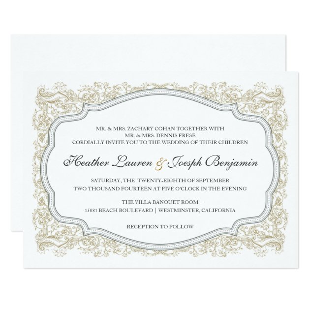 Vintage Ornate Gold & Gray Wedding Invitation