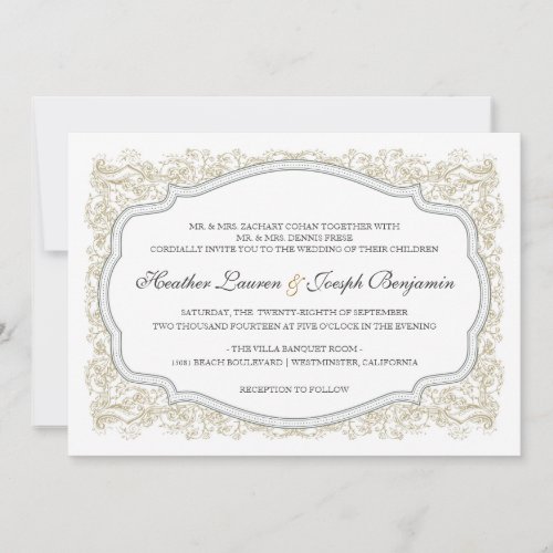 Vintage Ornate Gold  Gray Wedding Invitation