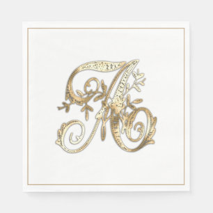 Vintage Ornate Gold Monogram A Napkins