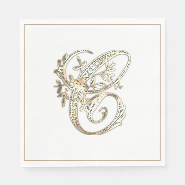 Vintage Ornate Gold Monogram C Napkins (Front)