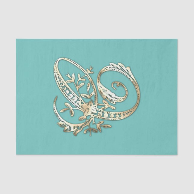 Vintage Ornate Gold Monogram C Tissue Paper (Front)