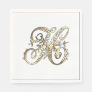 Vintage Ornate Gold Monogram H Napkins