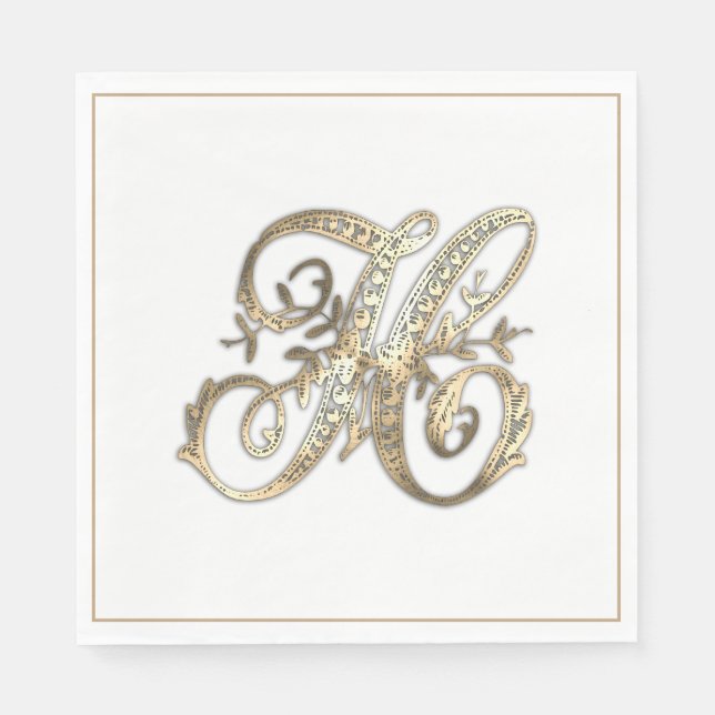 Vintage Ornate Gold Monogram H Napkins (Front)
