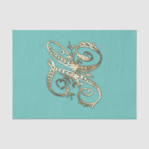 Vintage Ornate Gold Monogram H Tissue Paper