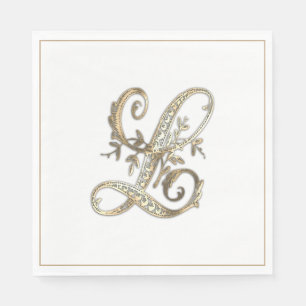 Vintage Ornate Gold Monogram L Napkins