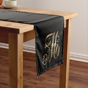 Vintage Ornate Gold Monogram M Short Table Runner