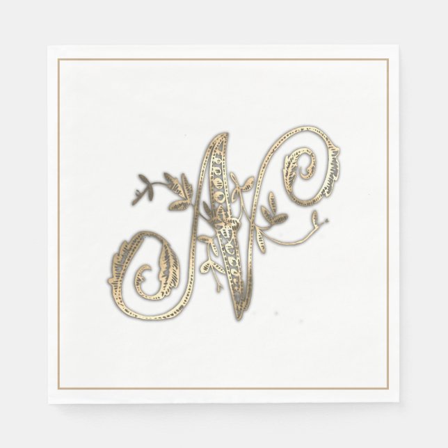 Vintage Ornate Gold Monogram N Napkins (Front)