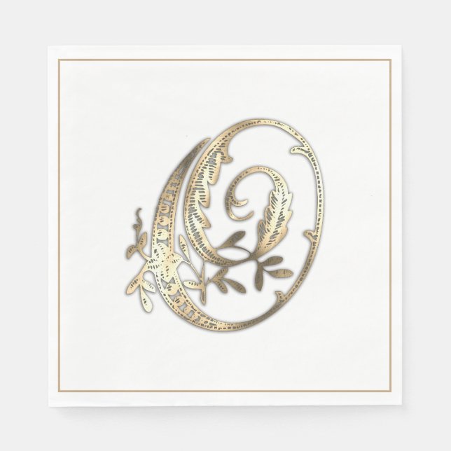 Vintage Ornate Gold Monogram O Napkins (Front)