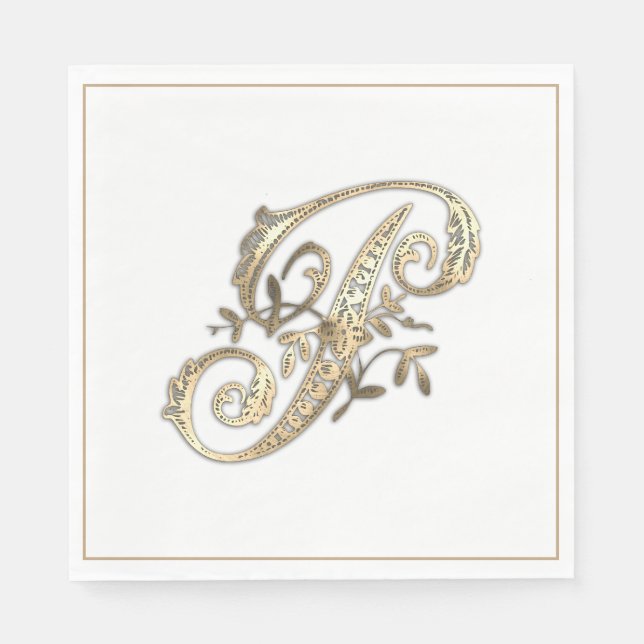 Vintage Ornate Gold Monogram P Napkins (Front)