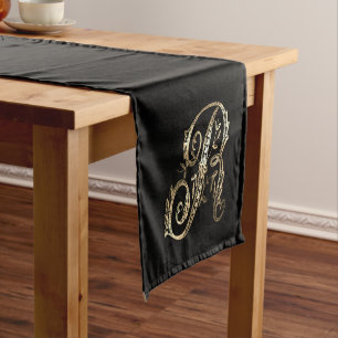 Vintage Ornate Gold Monogram R Short Table Runner