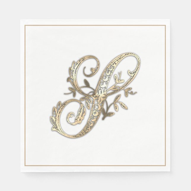 Vintage Ornate Gold Monogram S Napkins (Front)