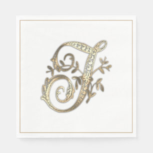 Vintage Ornate Gold Monogram T Napkins