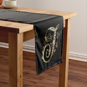 Vintage Ornate Gold Monogram T Short Table Runner
