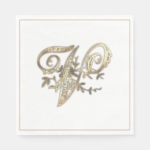 Vintage Ornate Gold Monogram V Napkins