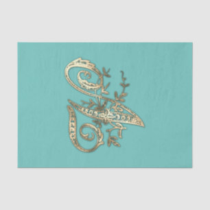 Vintage Ornate Gold Monogram V Tissue Paper