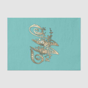 Vintage Ornate Gold Monogram W Tissue Paper