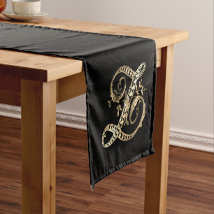 Vintage Ornate Gold Monogram Z Short Table Runner