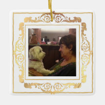 Vintage Ornate Gold Pet Photo Ceramic Ornament