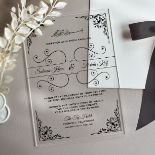 Vintage Ornate Islamic Muslim Wedding Acrylic Invitations