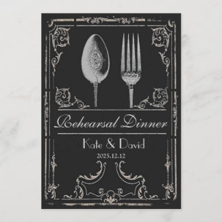 Vintage Ornate Silver Spoon Fork Rehearsal Dinner Invitation