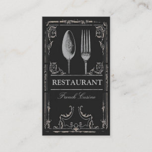 Vintage Ornate Silver Spoon Fork Restaurant Chef Business Card