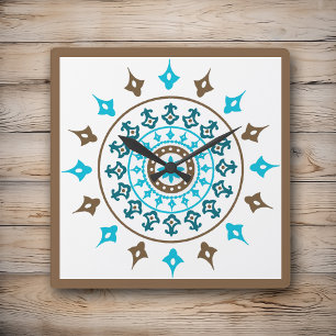 Vintage Ornate Turquoise Brown Wall Clock