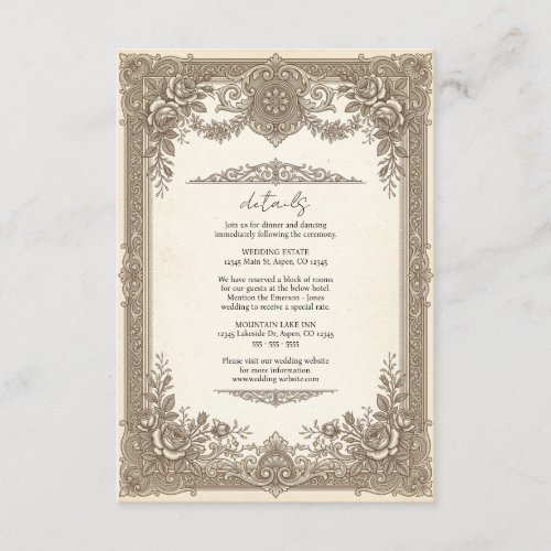 Vintage Ornate Wedding Details Card