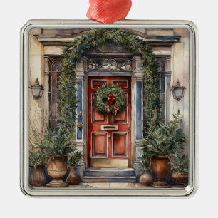 VINTAGE ORNATELY DECORATED CHRISTMAS DOOR METAL ORNAMENT