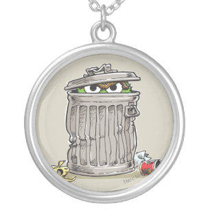 Vintage Oscar in Trash Can Silver Plated Necklace
