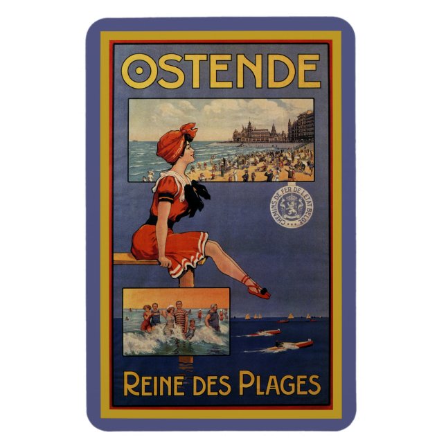 Vintage Ostend Summer beach travel bathing beauty Magnet (Vertical)