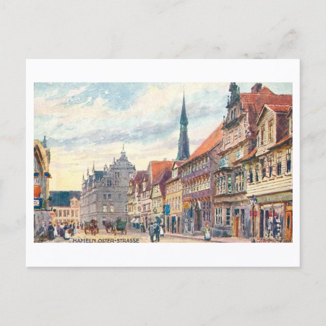 Vintage Oster Strasse in Hamelin, Germany Postcard (Front)