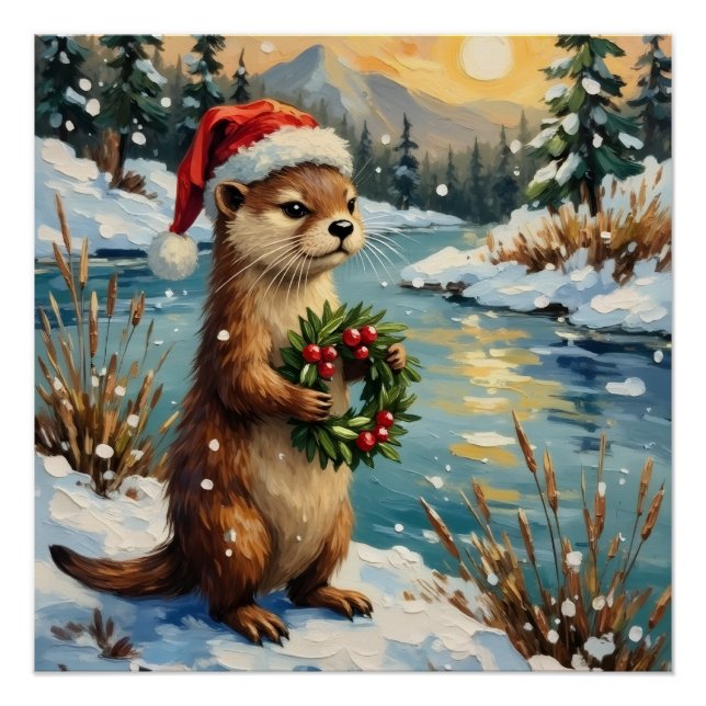 Vintage Otter with Christmas Wreath by Frozen Poster (Front)