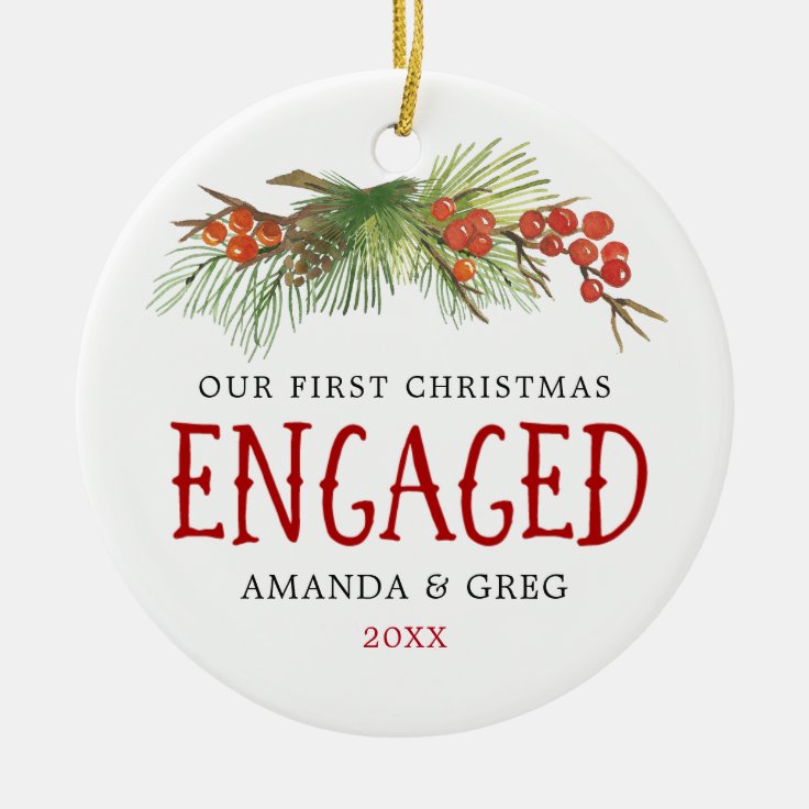 Vintage Our First Christmas Engaged Couple Photo Ceramic Ornament Zazzle 4390