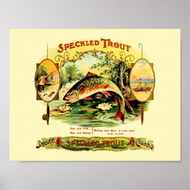 Vintage Outdoor Sports & Fishing Cigar Label Poster (Front)