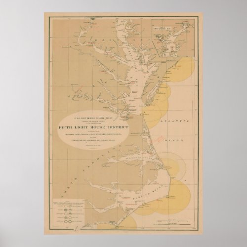 Vintage Outer Banks  Chesapeake Lighthouse Map Poster