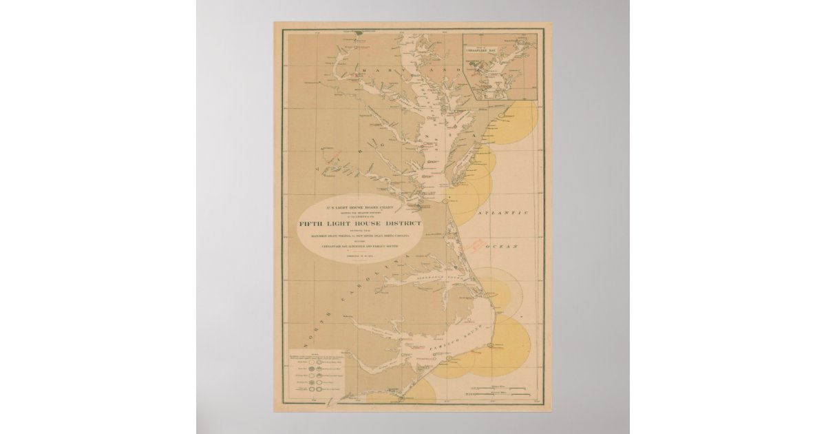 Vintage Outer Banks And Chesapeake Lighthouse Map Poster Zazzle