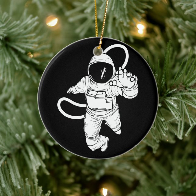 Vintage Outer Space  Funny Astronaut Ceramic Ornament (Tree)