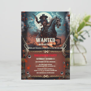 Vintage Outlaw Skull & Bones Halloween Party Invit Invitation