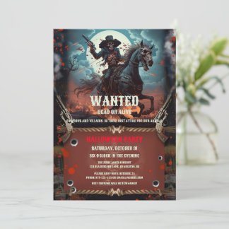 Vintage Outlaw Skull & Bones Halloween Party Invit Invitation