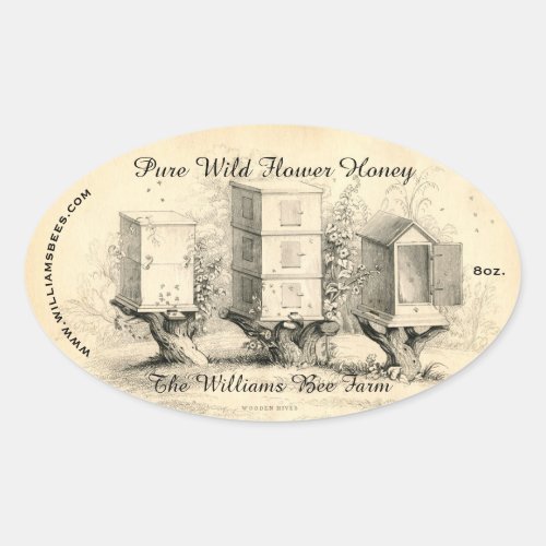 Vintage Oval Bee Hives Honey Jar Sticker