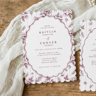 Vintage Oval Dark Red Wine French Floral Wedding Invitation