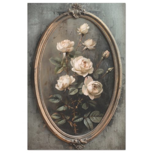 Vintage Oval Frame French Romantic Flowers Tissue Paper