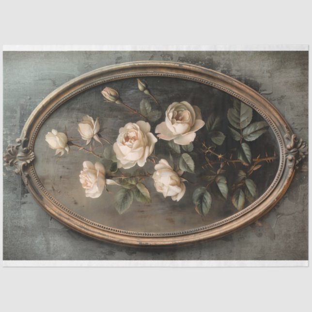 Vintage Oval Frame, French Romantic Flowers Tissue Paper (Front)