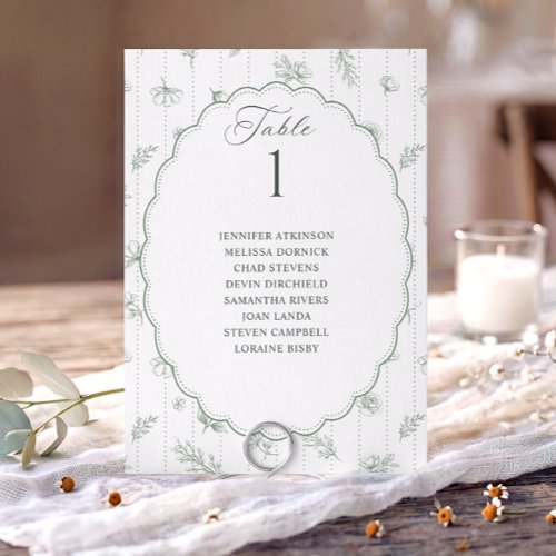 Vintage Oval Sage Green Wedding Seating Chart
