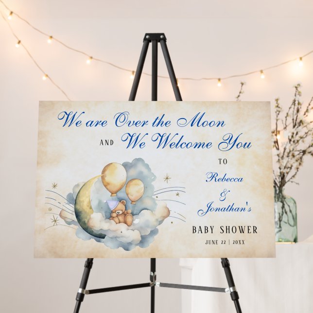 Vintage Over the Moon Baby Shower Welcome Sign (In Situ (Stand))