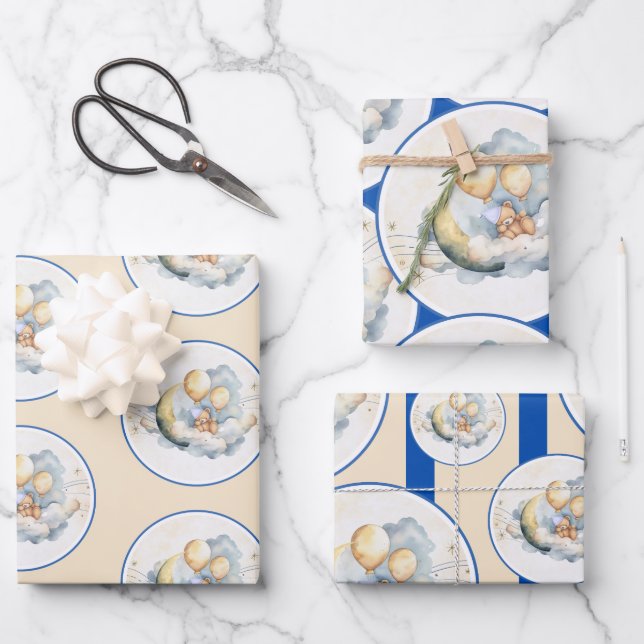 Vintage Over the Moon Baby Shower Wrapping Paper (Front)