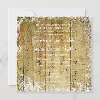 Vintage Overlay Distressed Wood Wedding Invitation