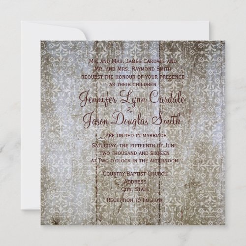 Vintage Overlay Distressed Wood Wedding Invitation