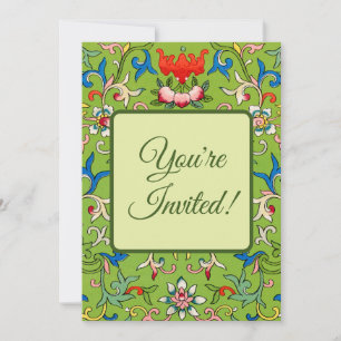 Vintage Owen Jones Chinese Ornament Green Floral Invitation