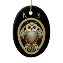 Vintage Owl - 1930s Art Deco motif - two initials